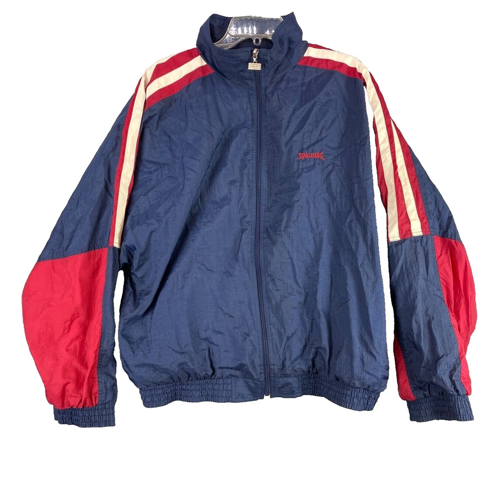 Spalding Windbreaker Jacket Mens Large Blue Red Colorblock Vintage Full Zip 90s